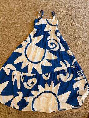 Blue and White Sun Print maxi Sundress